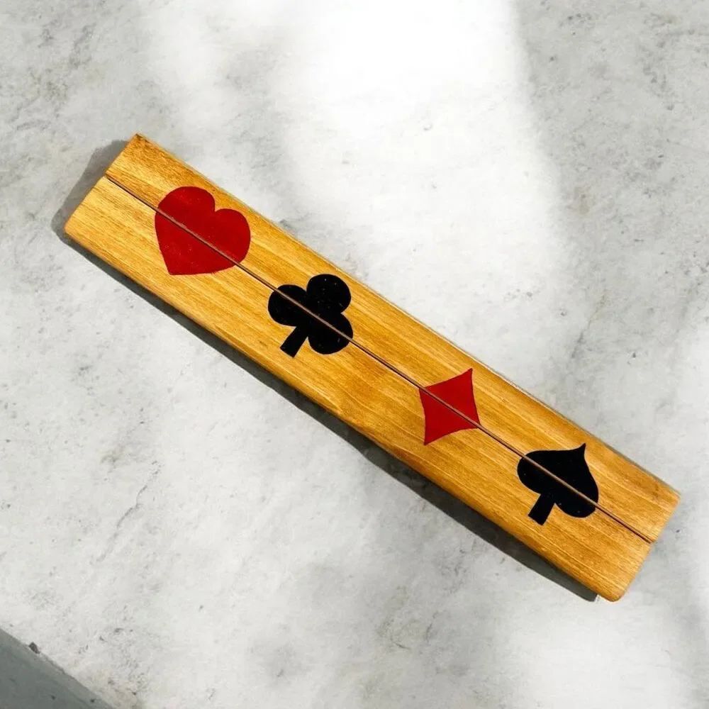 Card Holder Wooden Game Board Spades Hearts Diamonds Clubs VTG Poker